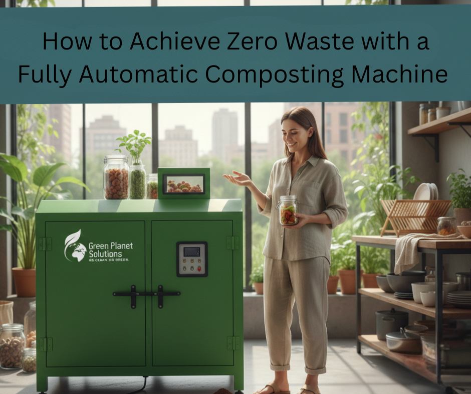 A large green Fully Automatic Composting Machine by Green Planet Solutions installed at Asiana Malhar.