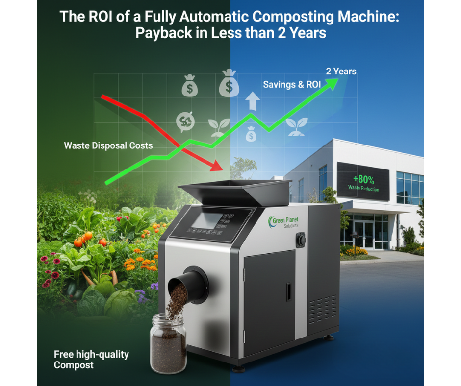 A green Fully Automatic Composting Machine by Green Planet Solutions for organic waste management.